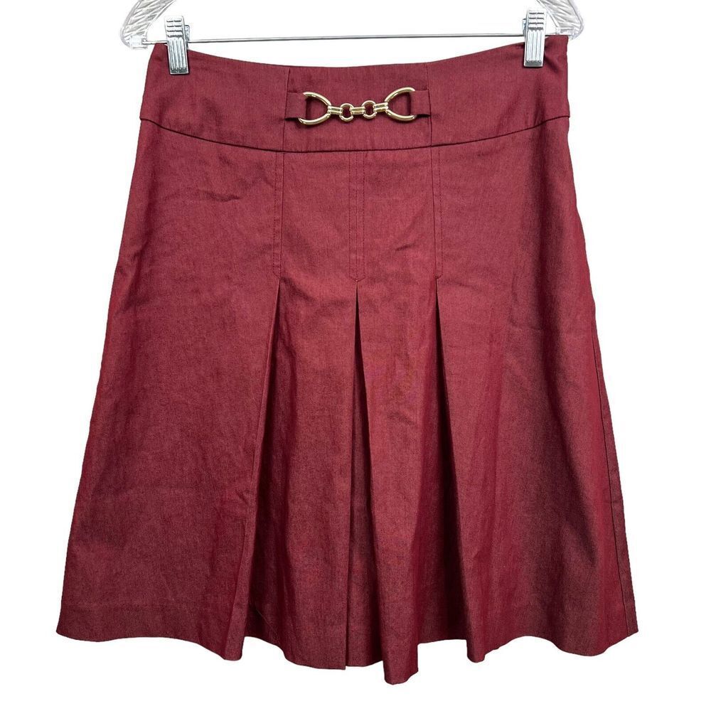 New York & Co. Womens Skirt A Line Stretch Horse Bit Detail Pleated Maroon Sz 2*